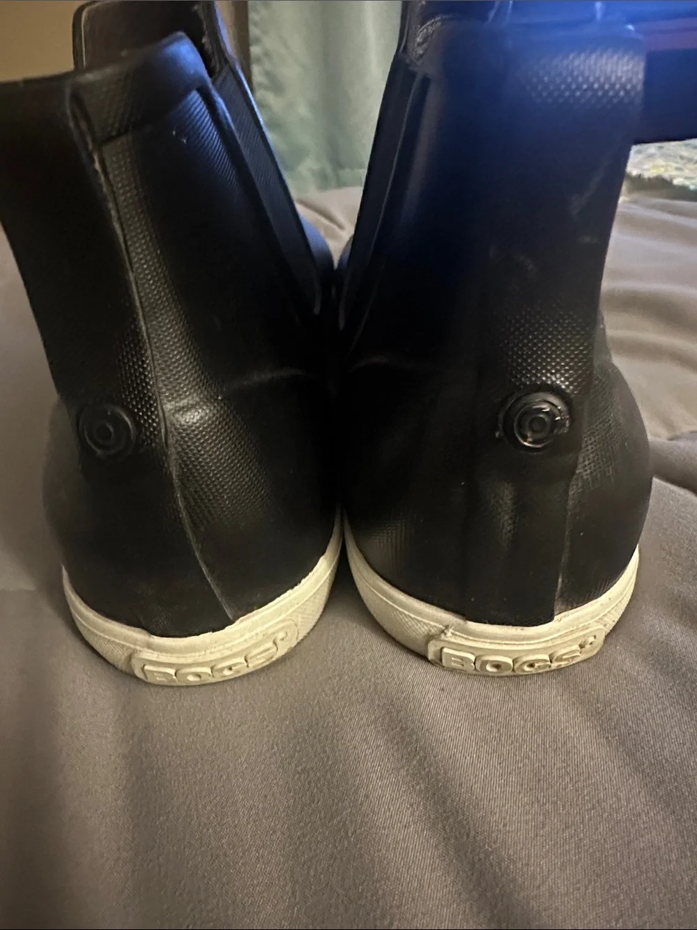 Bogs Black Chelsea-Style Rain Boots with White Sole